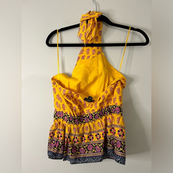 J. Crew Halter Peplum Top in Yellow Sunny Block Print - Picture 3 of 7